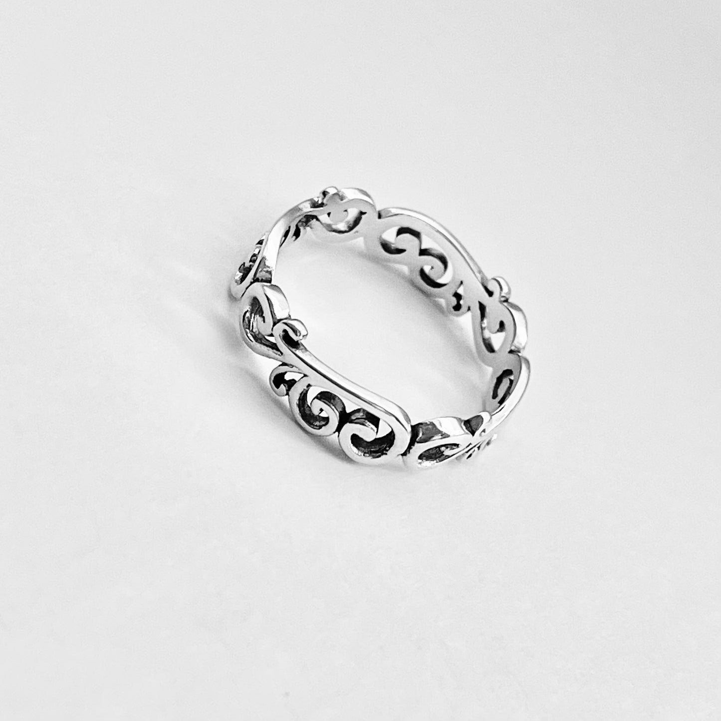 Sterling Silver Eternity Swirls Band Ring, Stackable Filigree Dainty Bands
