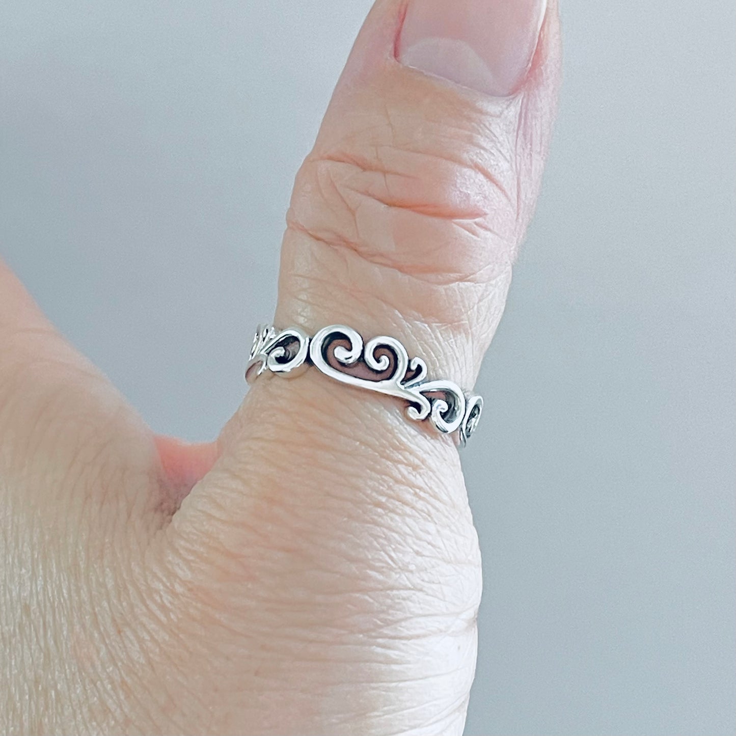 Sterling Silver Eternity Swirls Band Ring, Stackable Filigree Dainty Bands