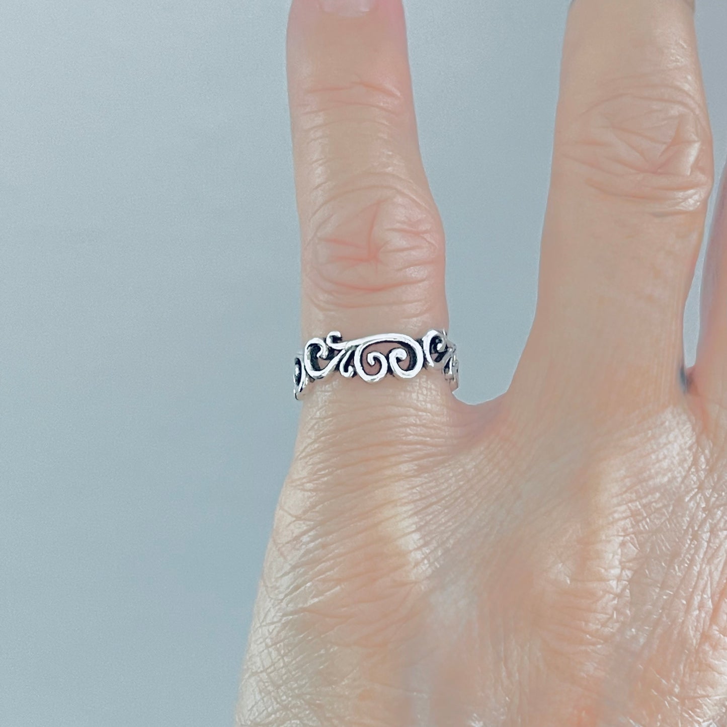 Sterling Silver Eternity Swirls Band Ring, Stackable Filigree Dainty Bands