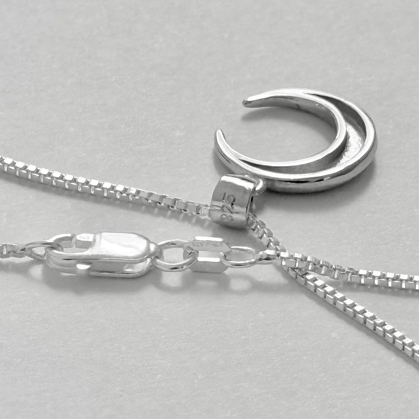 925 Sterling Silver Crescent Moon Necklace | Celestial Pendant with Italian Box Chain