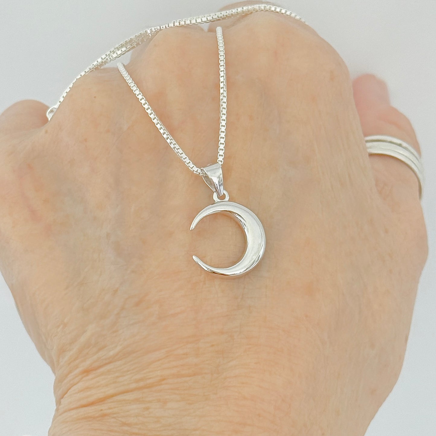 925 Sterling Silver Crescent Moon Necklace | Celestial Pendant with Italian Box Chain