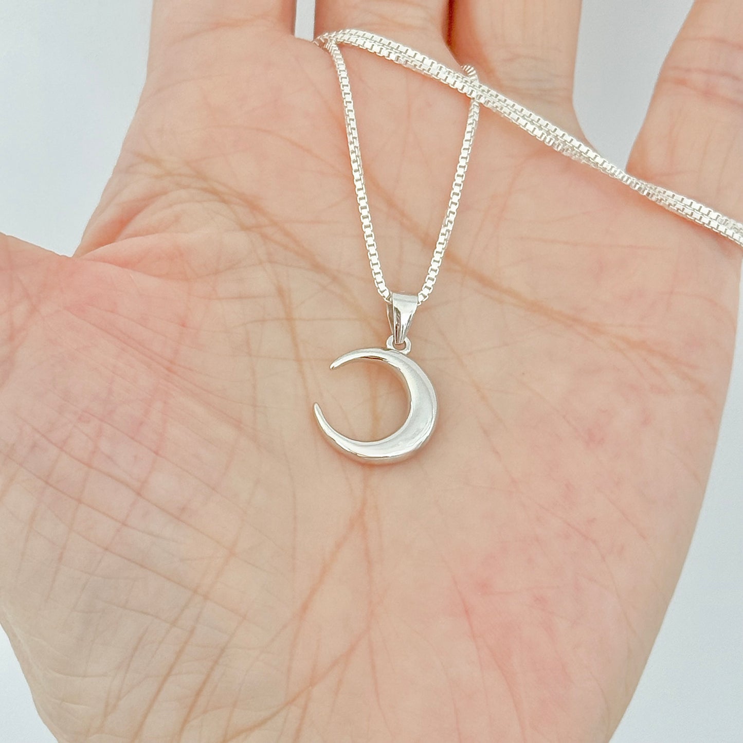 925 Sterling Silver Crescent Moon Necklace | Celestial Pendant with Italian Box Chain