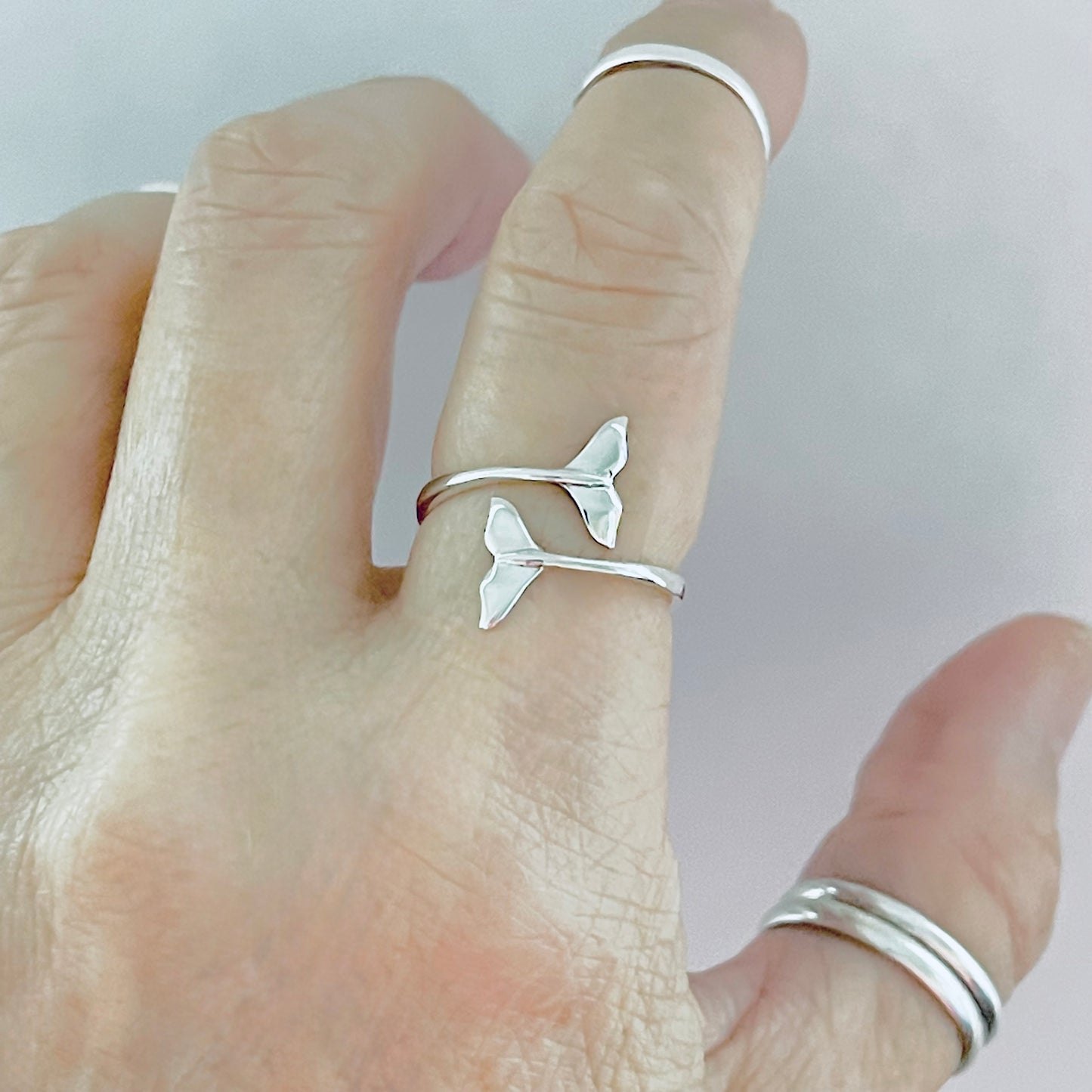 925 Sterling Silver Delicate Wraparound Whale Tail Ring | Ocean Fish Silver Rings