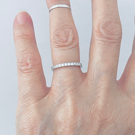 Sterling Silver Eternity CZ Wedding Band, Silver Rings, Stackable Bands, Promise Ring