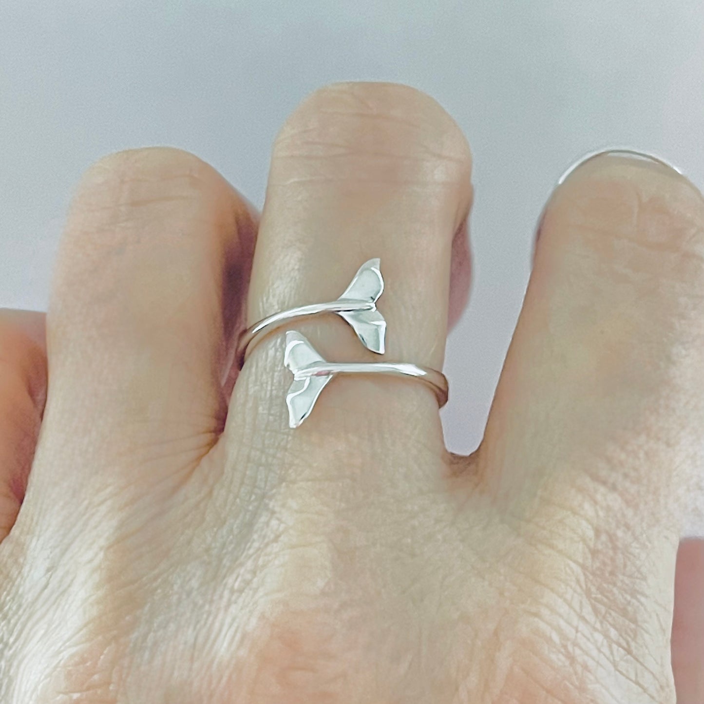 925 Sterling Silver Delicate Wraparound Whale Tail Ring | Ocean Fish Silver Rings