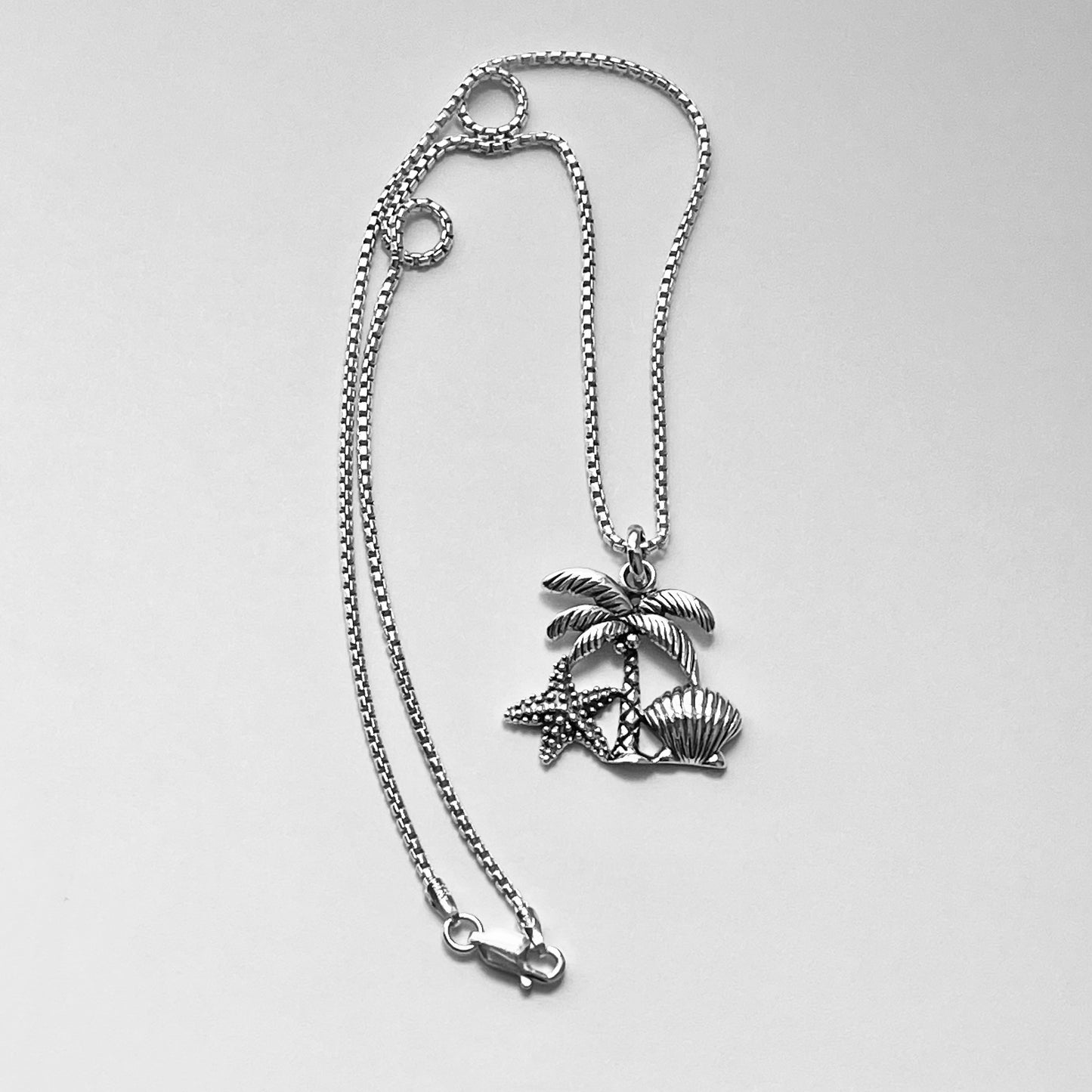 Sterling Silver Coconut Tree and Seashells Necklace, Starfish and Palm Tree Necklace