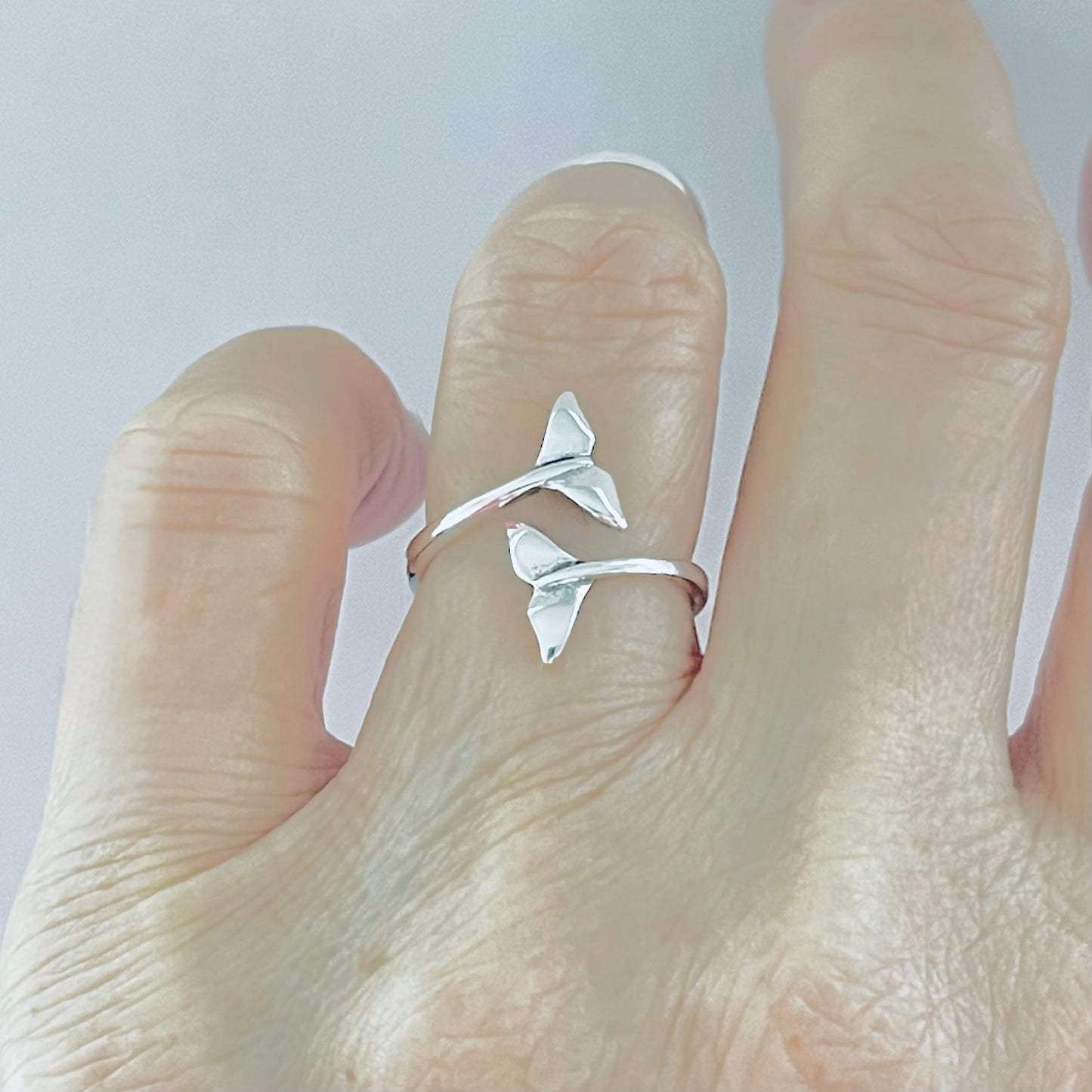 925 Sterling Silver Delicate Wraparound Whale Tail Ring | Ocean Fish Silver Rings