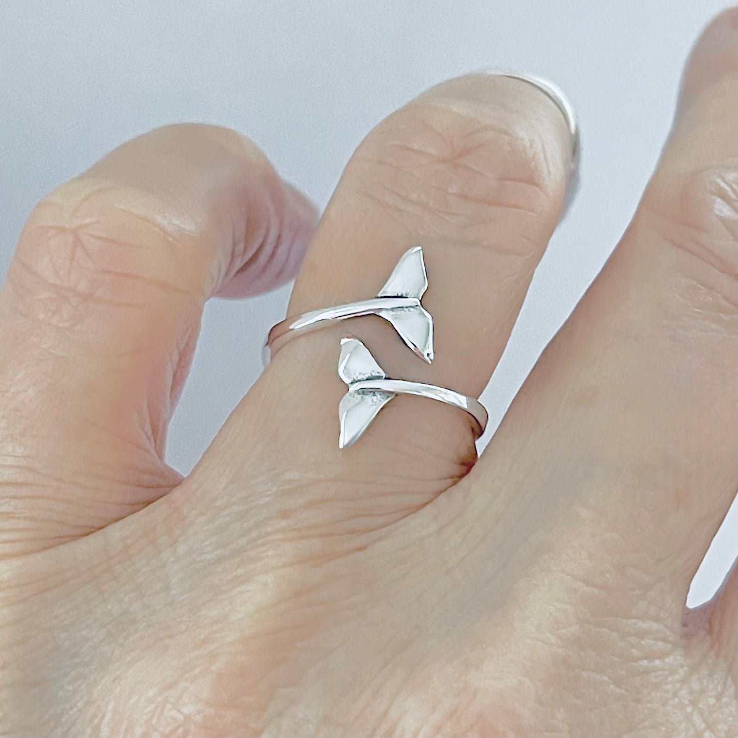 925 Sterling Silver Delicate Wraparound Whale Tail Ring | Ocean Fish Silver Rings