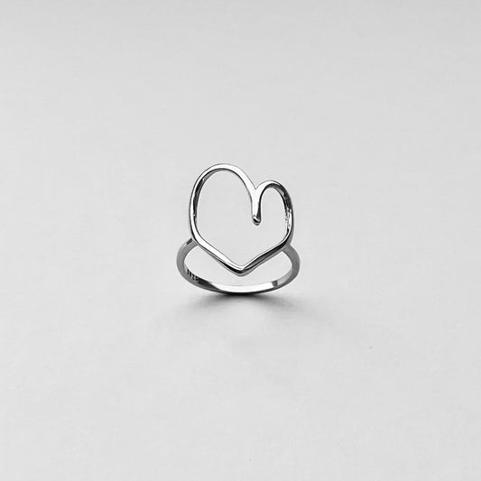 Sterling Silver Delicate Big Open Heart Ring, Statement Rings, Love Hearts