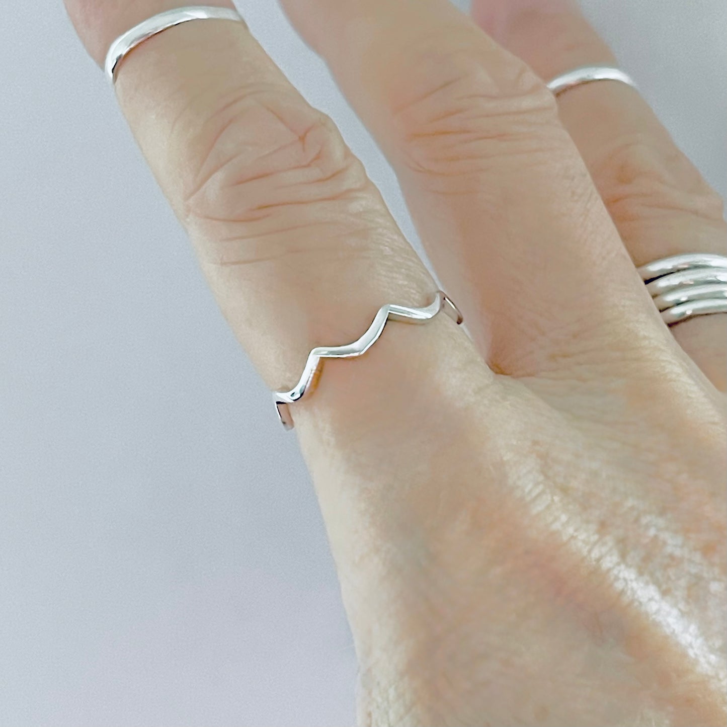 925 Sterling Silver Eternity Small Wave Band Ring | Dainty Ocean Waves Stackable Silver Bands