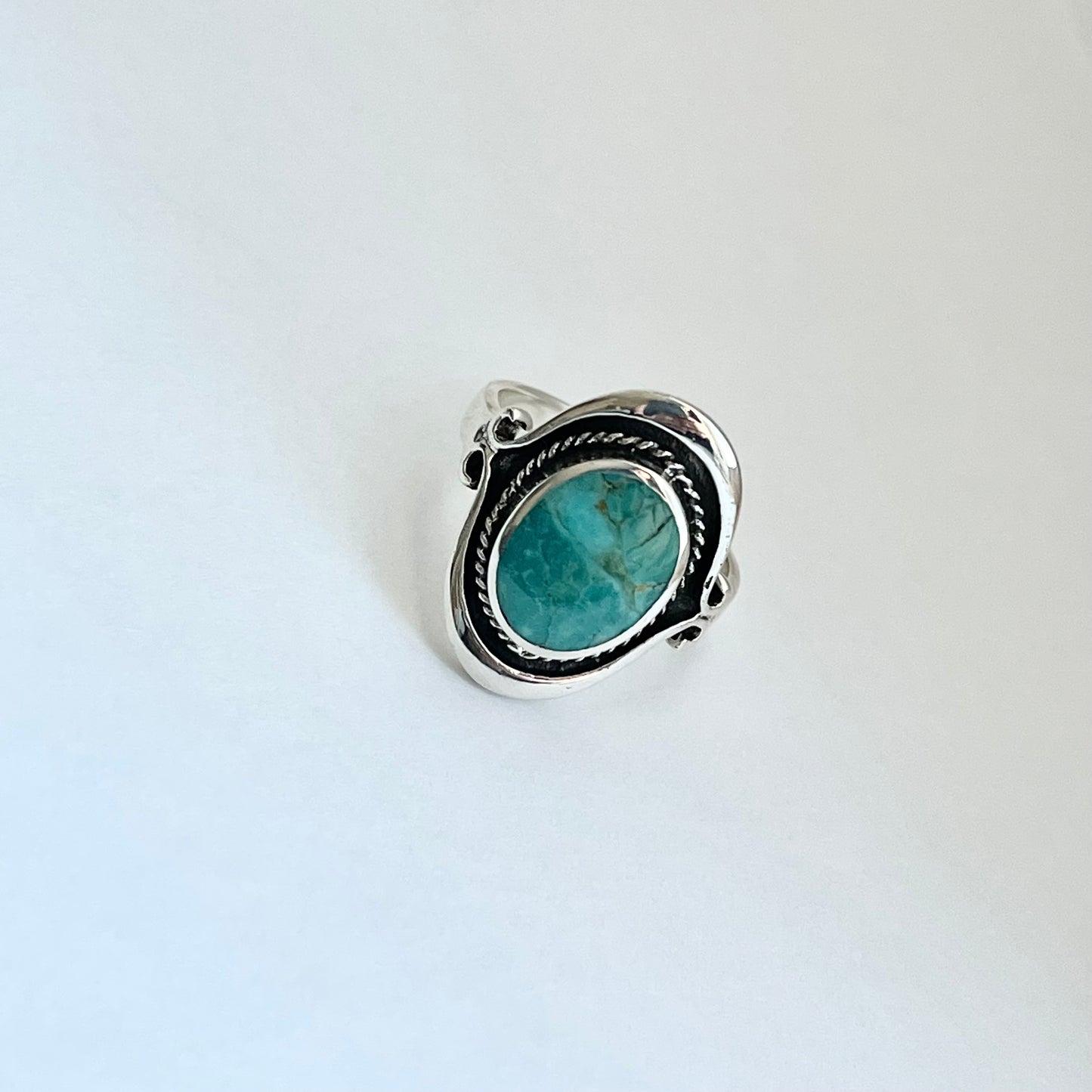 Sterling Silver Bali Style Round Genuine Turquoise Ring, Silver Statement Rings, Stone Ring