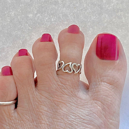 Sterling Silver Inverted Hearts Toe Ring, Midi Rings, Love Heart Jewelry