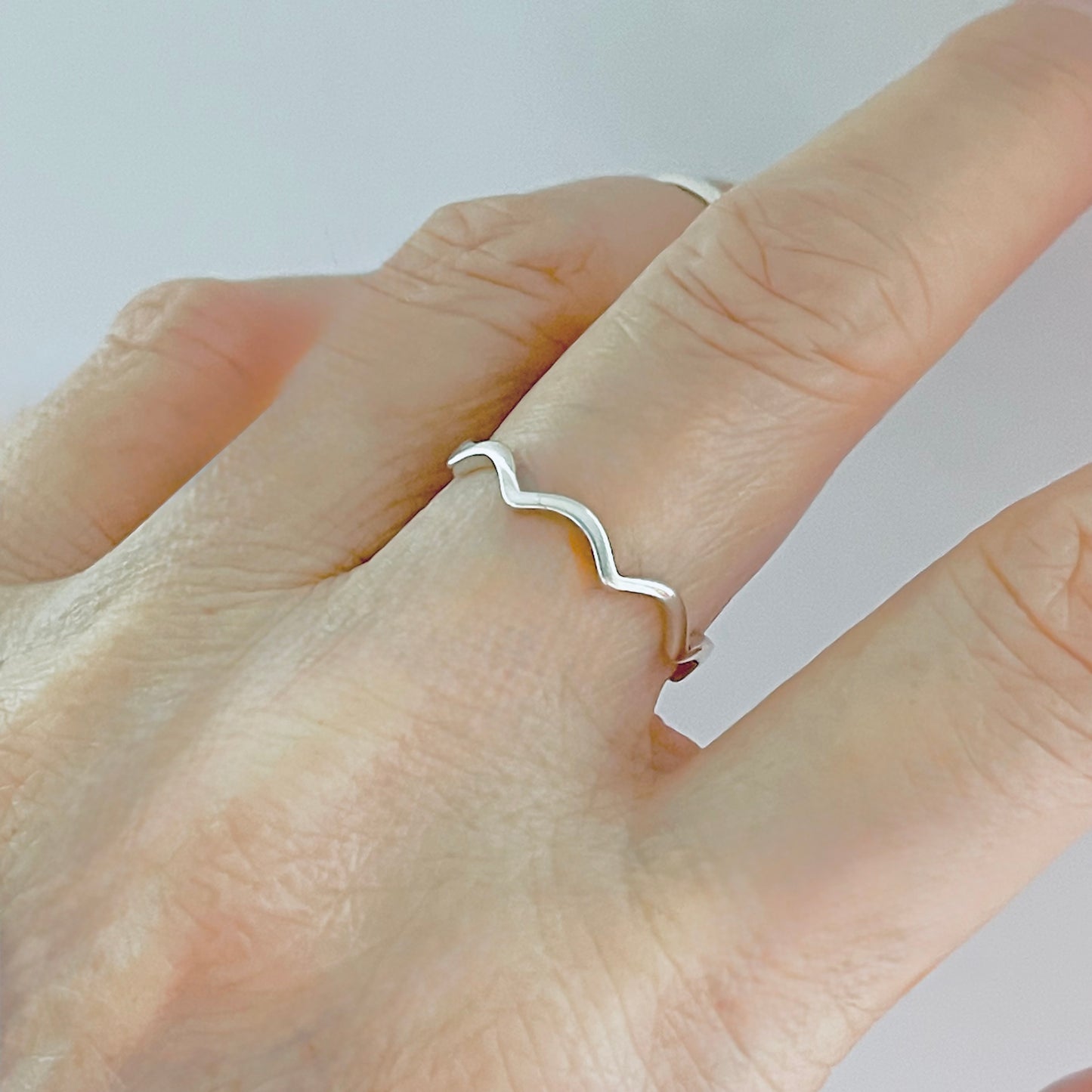 Sterling Silver Dainty Wave Band Ring – Zigzag Ocean Waves Stackable Silver Bands
