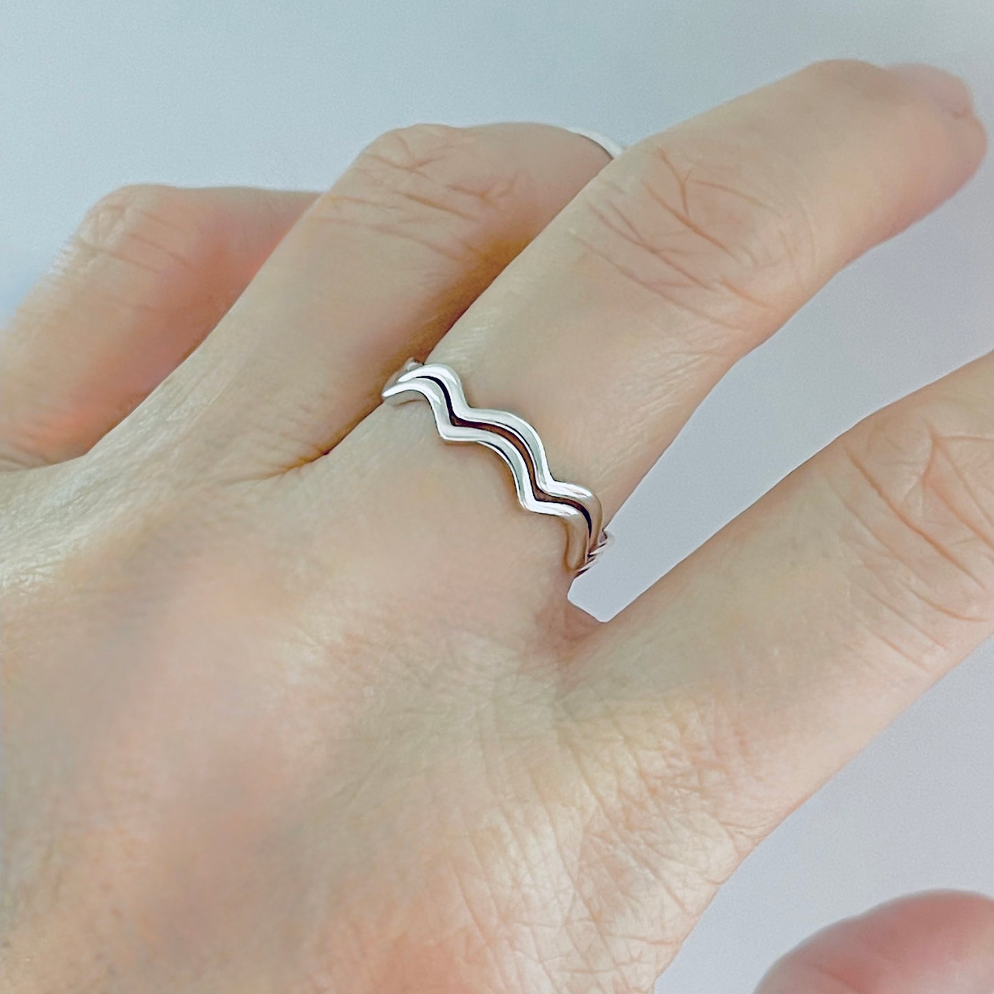 925 Sterling Silver Eternity Small Wave Band Ring | Dainty Ocean Waves Stackable Silver Bands