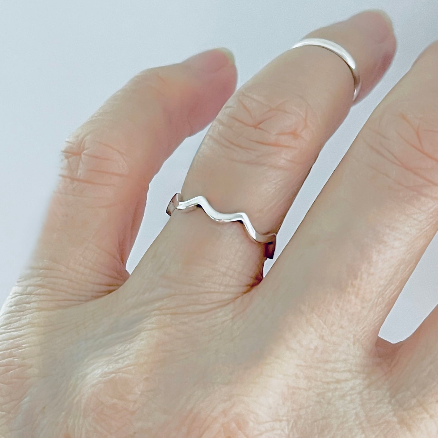 Sterling Silver Dainty Wave Band Ring – Zigzag Ocean Waves Stackable Silver Bands