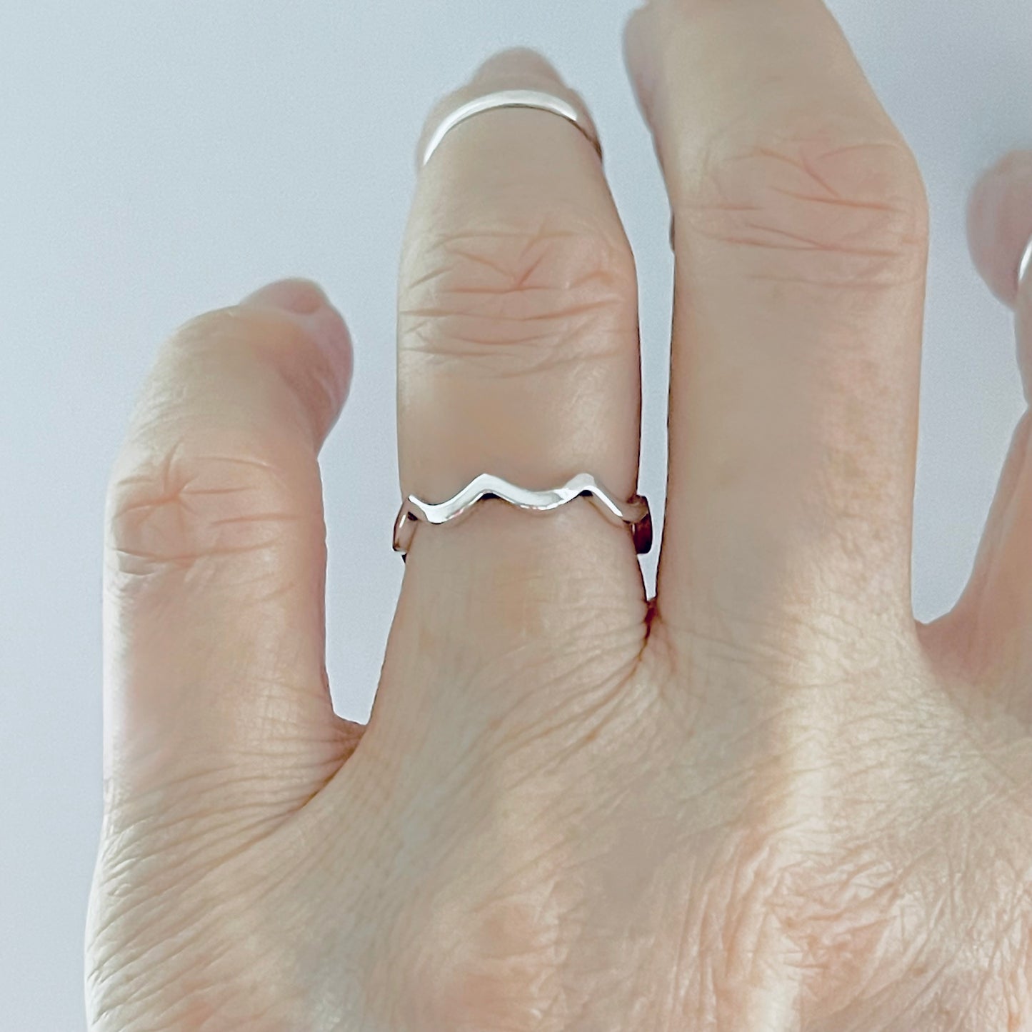 Sterling Silver Dainty Wave Band Ring – Zigzag Ocean Waves Stackable Silver Bands