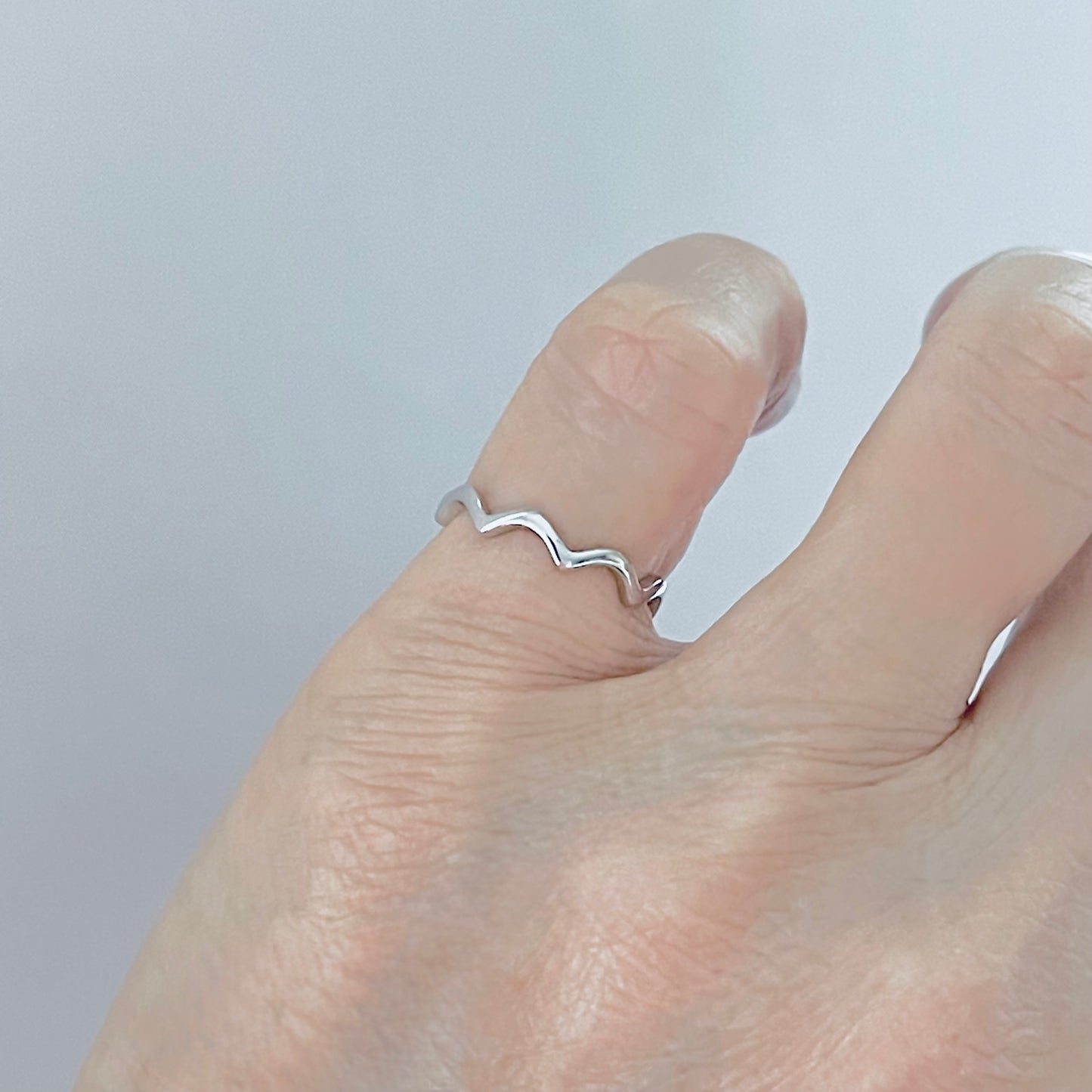 Sterling Silver Dainty Wave Band Ring – Zigzag Ocean Waves Stackable Silver Bands
