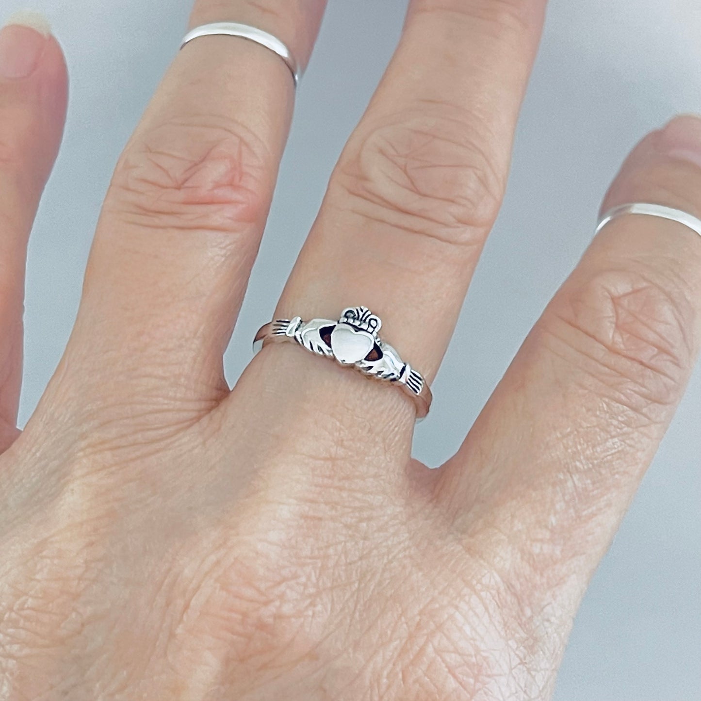 Sterling Silver Small Heart Irish Claddagh Ring, Dainty Rings, Crown Hearts, Friendship