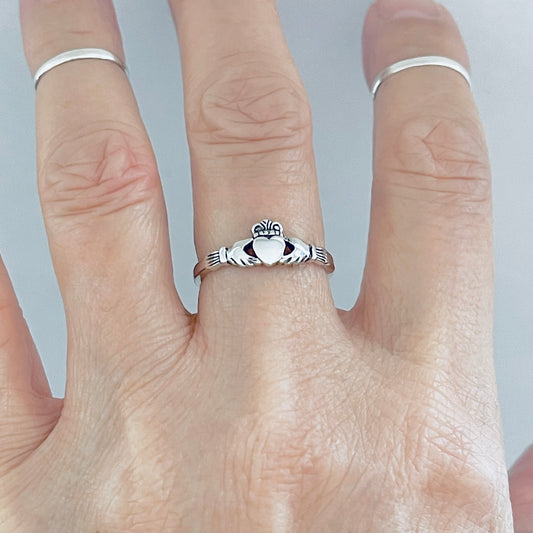 Sterling Silver Small Heart Irish Claddagh Ring, Dainty Rings, Crown Hearts, Friendship
