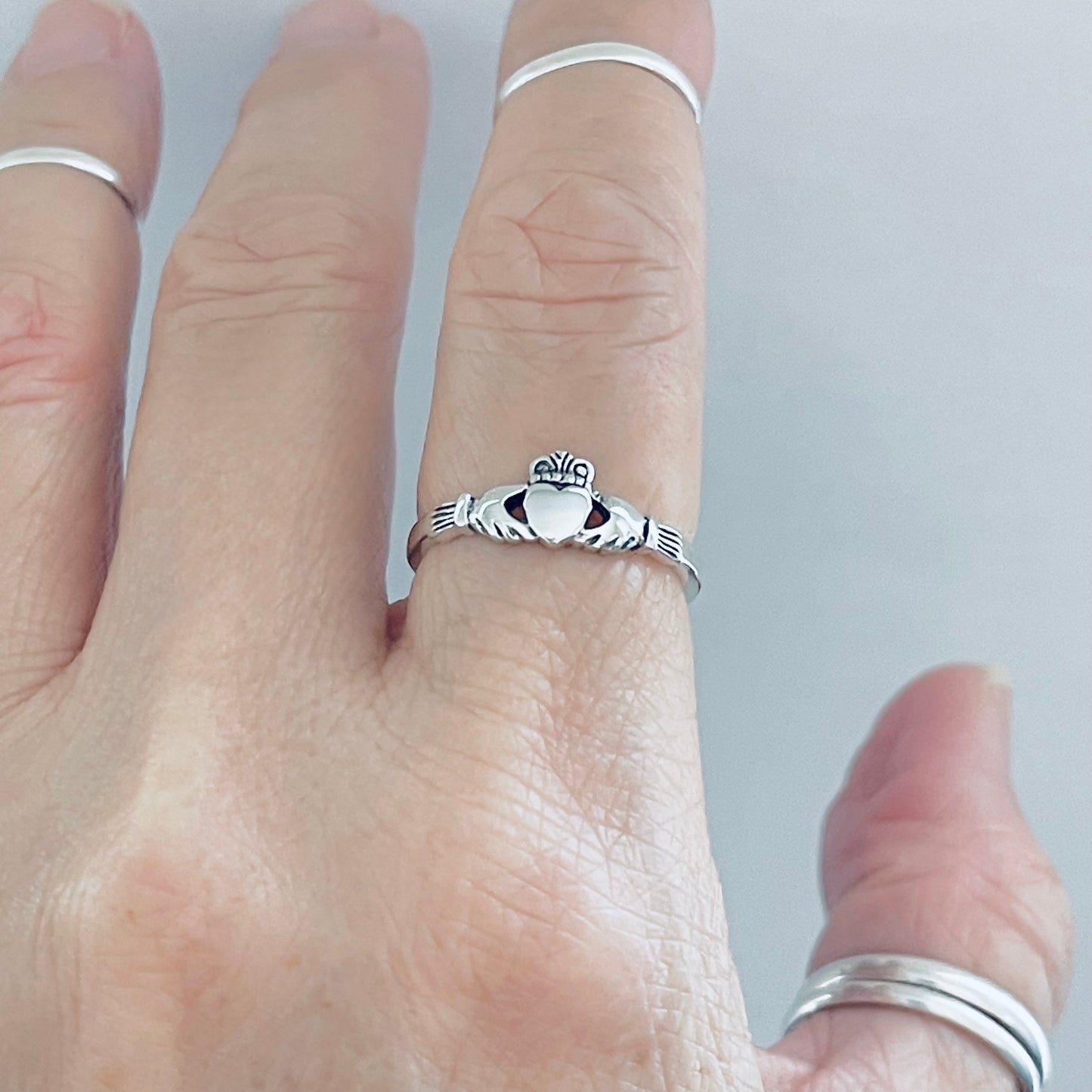 Sterling Silver Small Heart Irish Claddagh Ring, Dainty Rings, Crown Hearts, Friendship