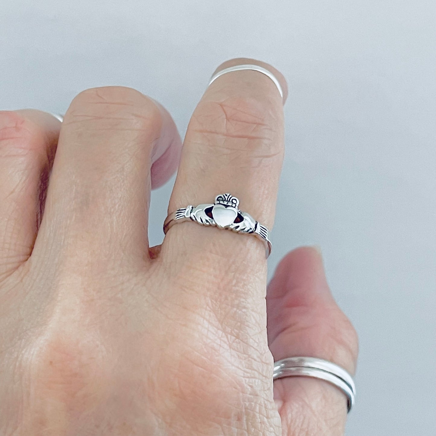 Sterling Silver Small Heart Irish Claddagh Ring, Dainty Rings, Crown Hearts, Friendship