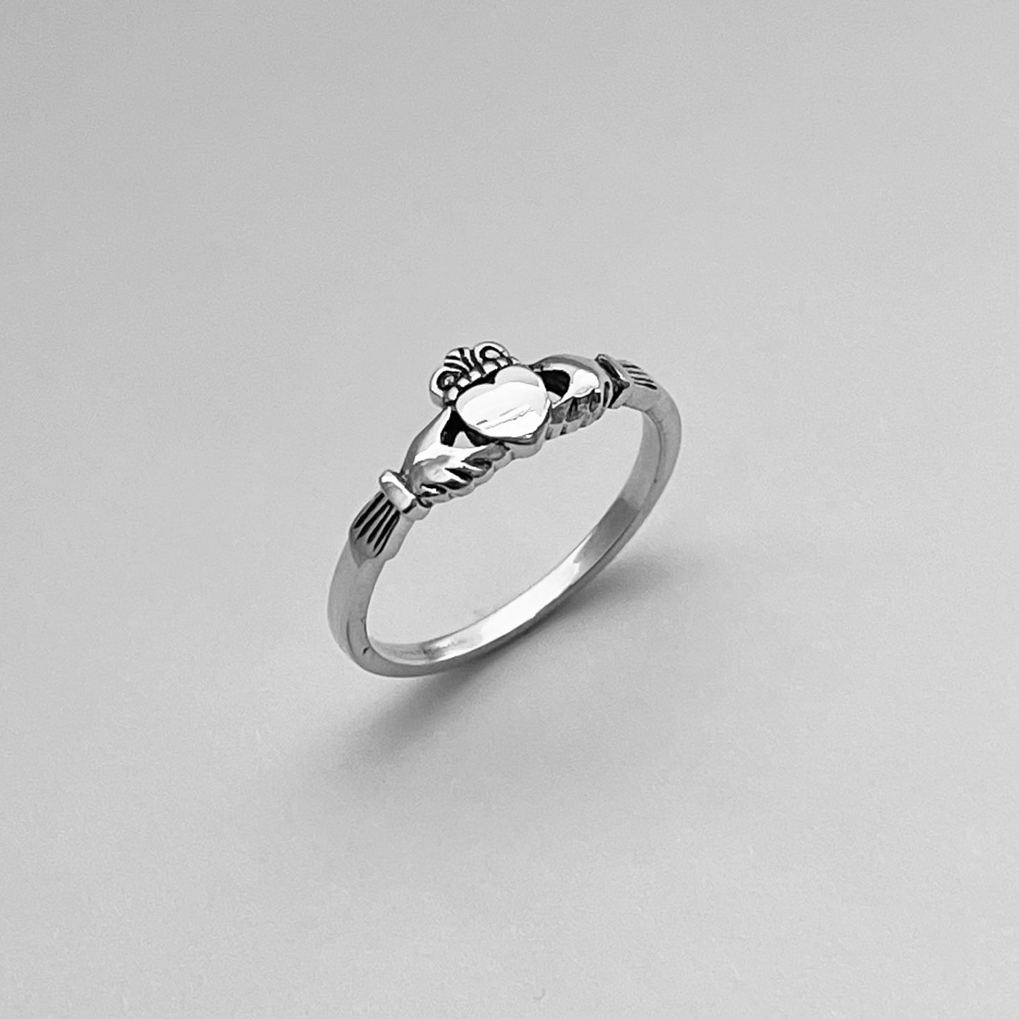 Sterling Silver Small Irish Claddagh Ring, Minimalist Heart Silver Rings