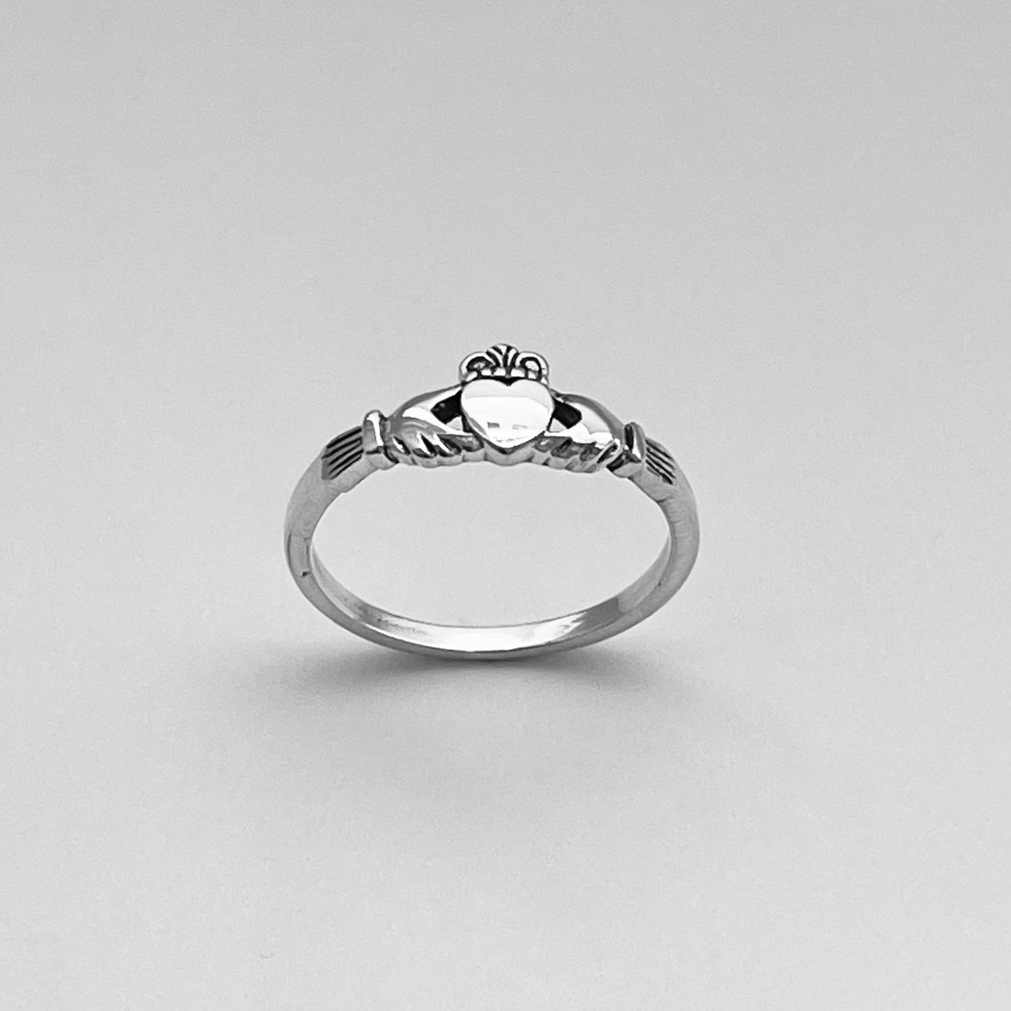 Sterling Silver Small Irish Claddagh Ring, Minimalist Heart Silver Rings