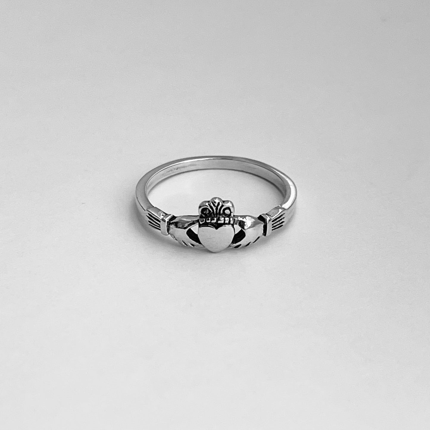 Sterling Silver Small Irish Claddagh Ring, Minimalist Heart Silver Rings