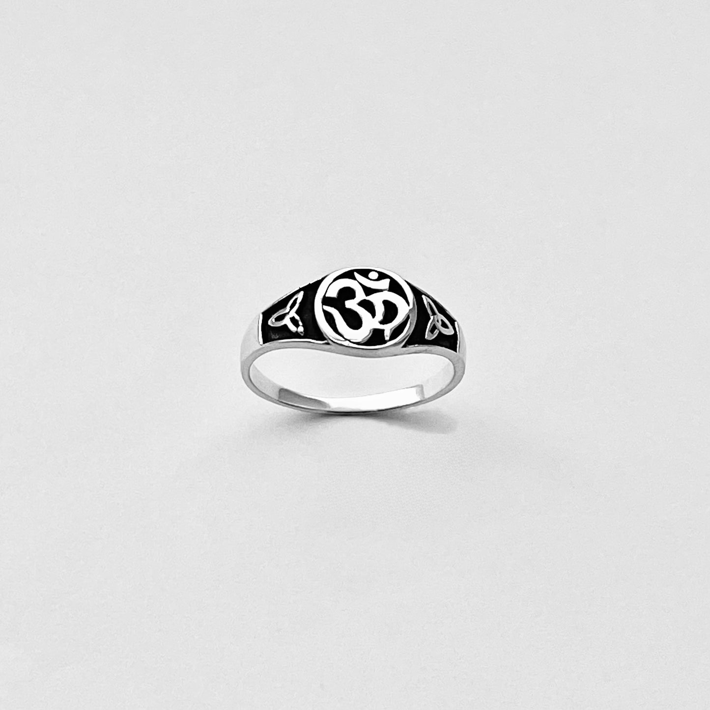 925 Sterling Silver OM Ring with Triquetras | Yoga & Celtic Knot Jewelry