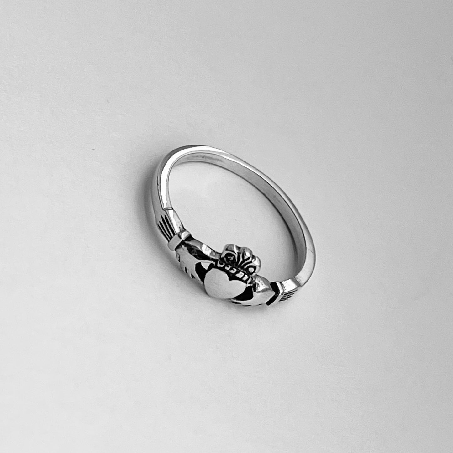 Sterling Silver Small Irish Claddagh Ring, Minimalist Heart Silver Rings