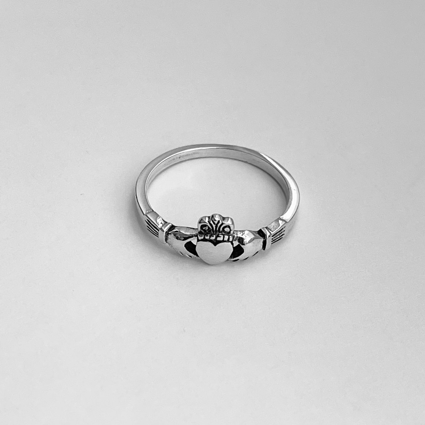 Sterling Silver Small Irish Claddagh Ring, Minimalist Heart Silver Rings