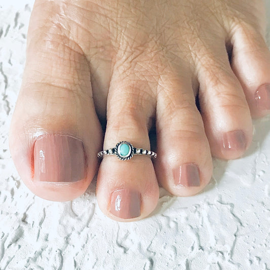 925 Sterling Silver Turquoise Bead Toe Ring | Bali Style Minimalist Jewelry
