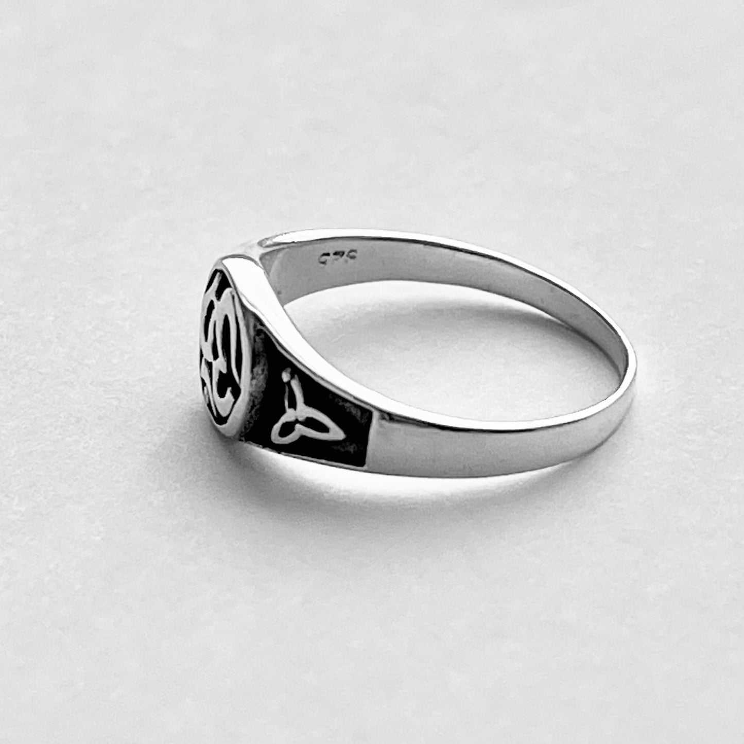 925 Sterling Silver OM Ring with Triquetras | Yoga & Celtic Knot Jewelry