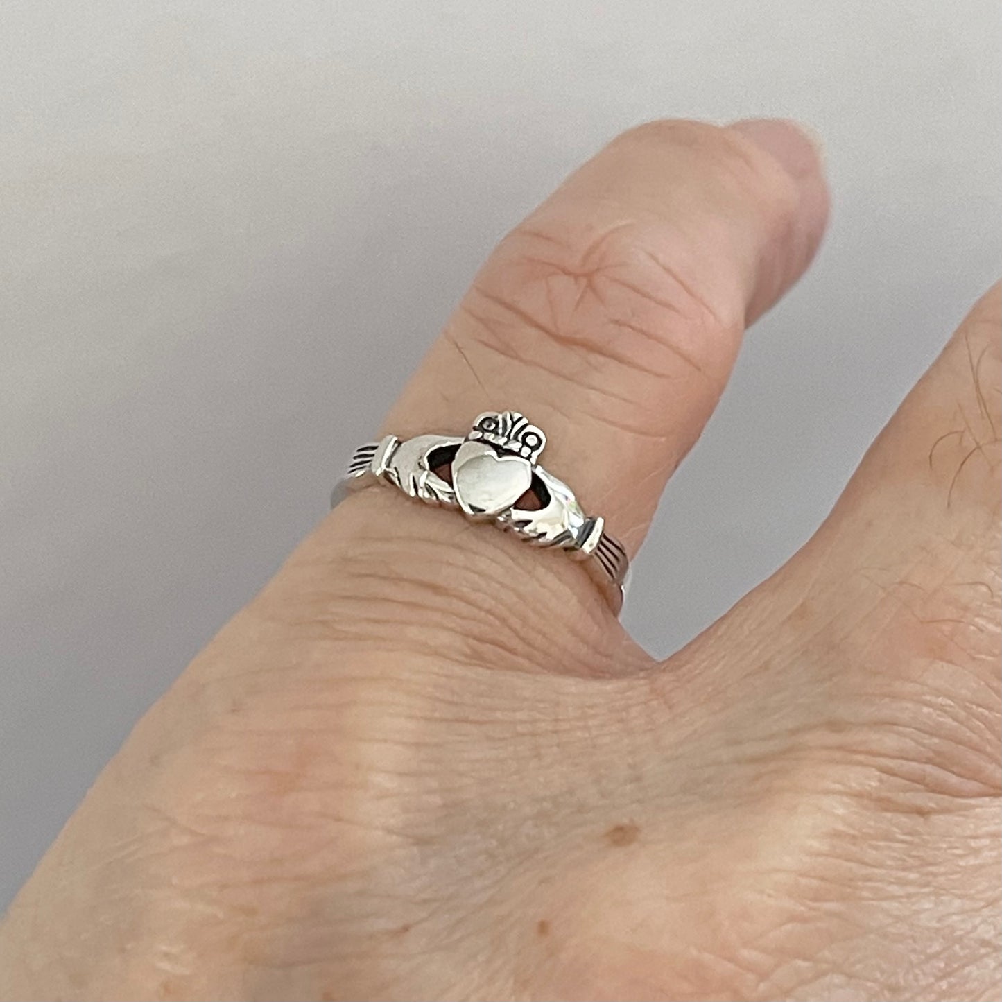 Sterling Silver Small Irish Claddagh Ring, Minimalist Heart Silver Rings