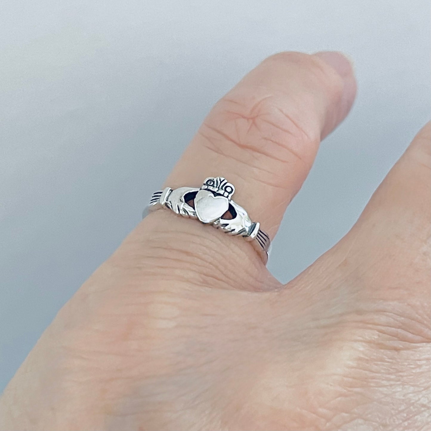 Sterling Silver Small Heart Irish Claddagh Ring, Dainty Rings, Crown Hearts, Friendship