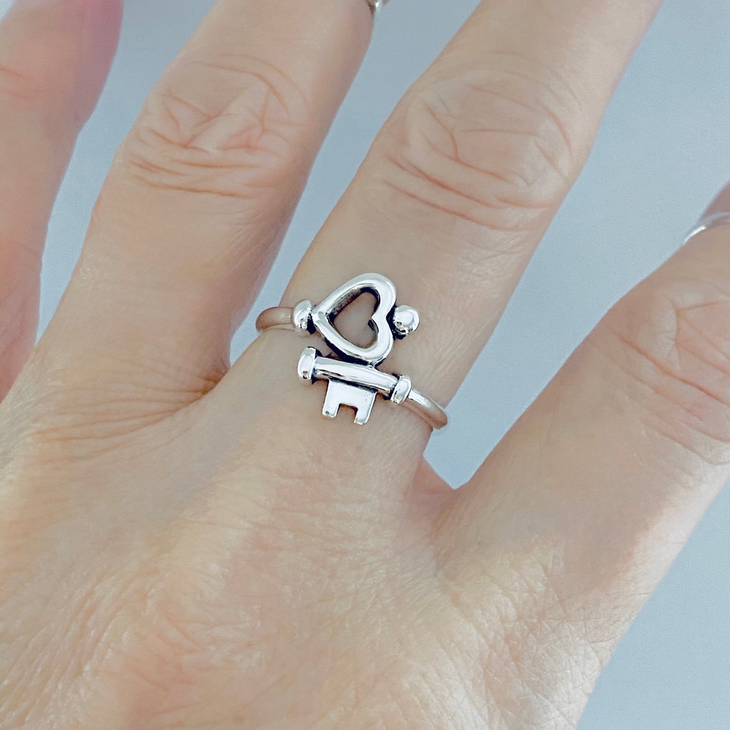 Sterling Silver Key to My Heart Ring – Dainty Love Heart & Key Silver Rings