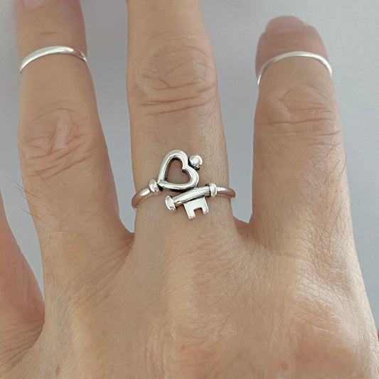 Sterling Silver Key to My Heart Ring, Silver Rings, Love Ring, Key Ring