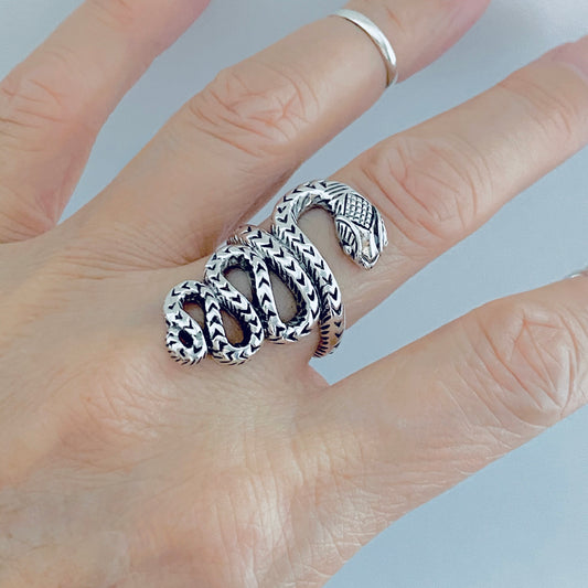 925 Sterling Silver Statement Heavy Snake Ring | Reptile Animal Silver Rings