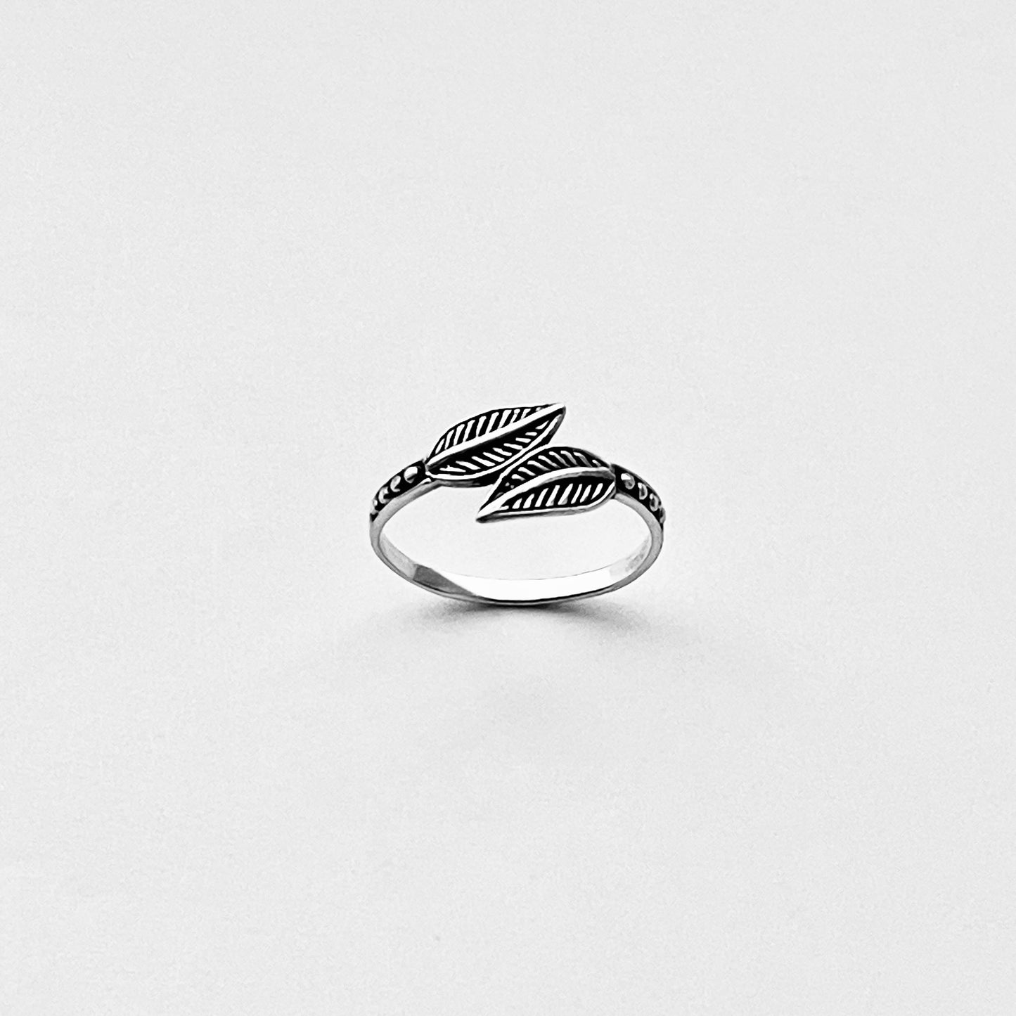 Sterling Silver Dainty Small Double Leaf Ring | Tree of Life Leaves Silver Rings