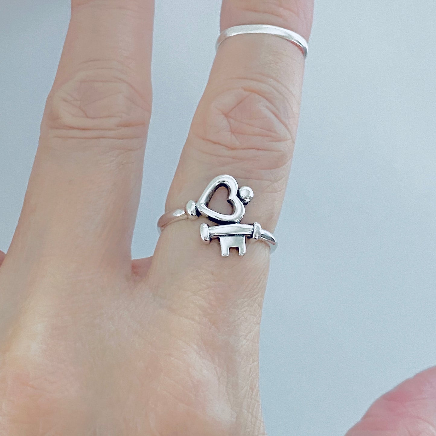 Sterling Silver Key to My Heart Ring – Dainty Love Heart & Key Silver Rings