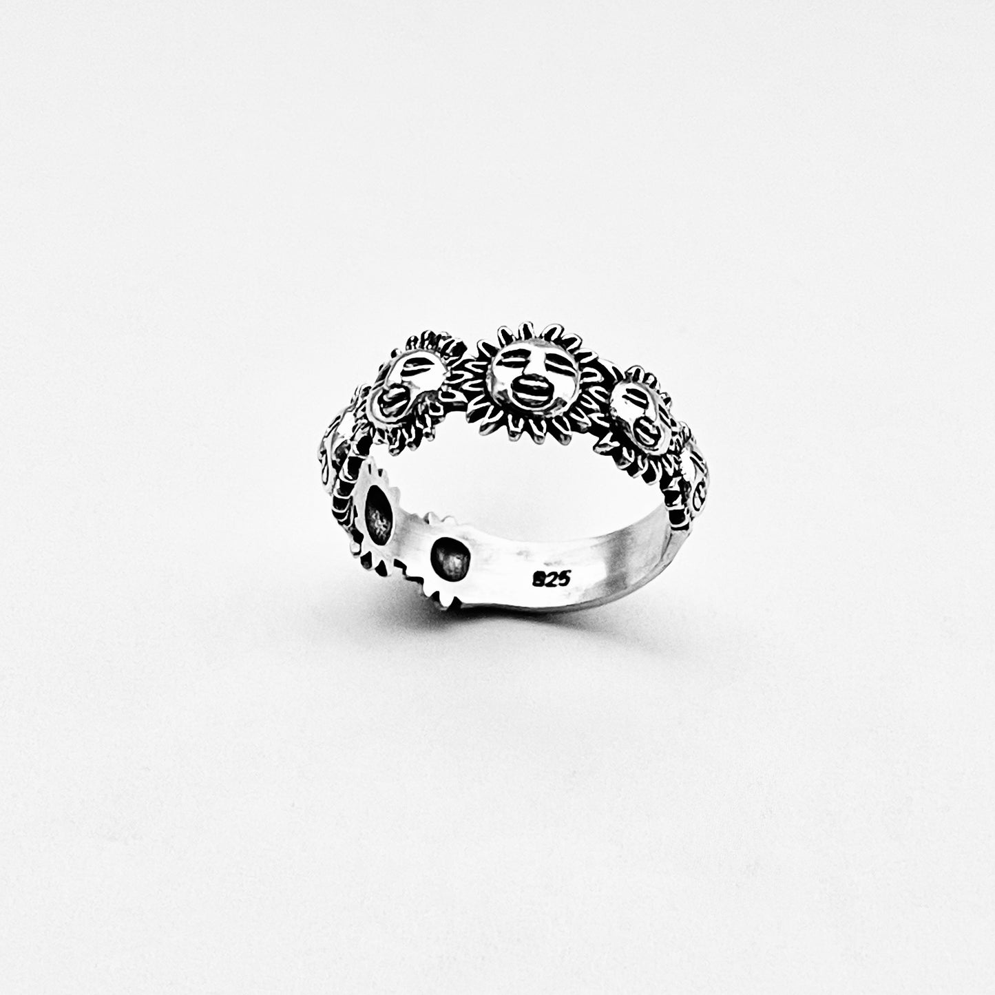 Sterling Silver Unisex Sunny Faces Ring, Silver Rings, Celestial Ring, Sun, Sunshine