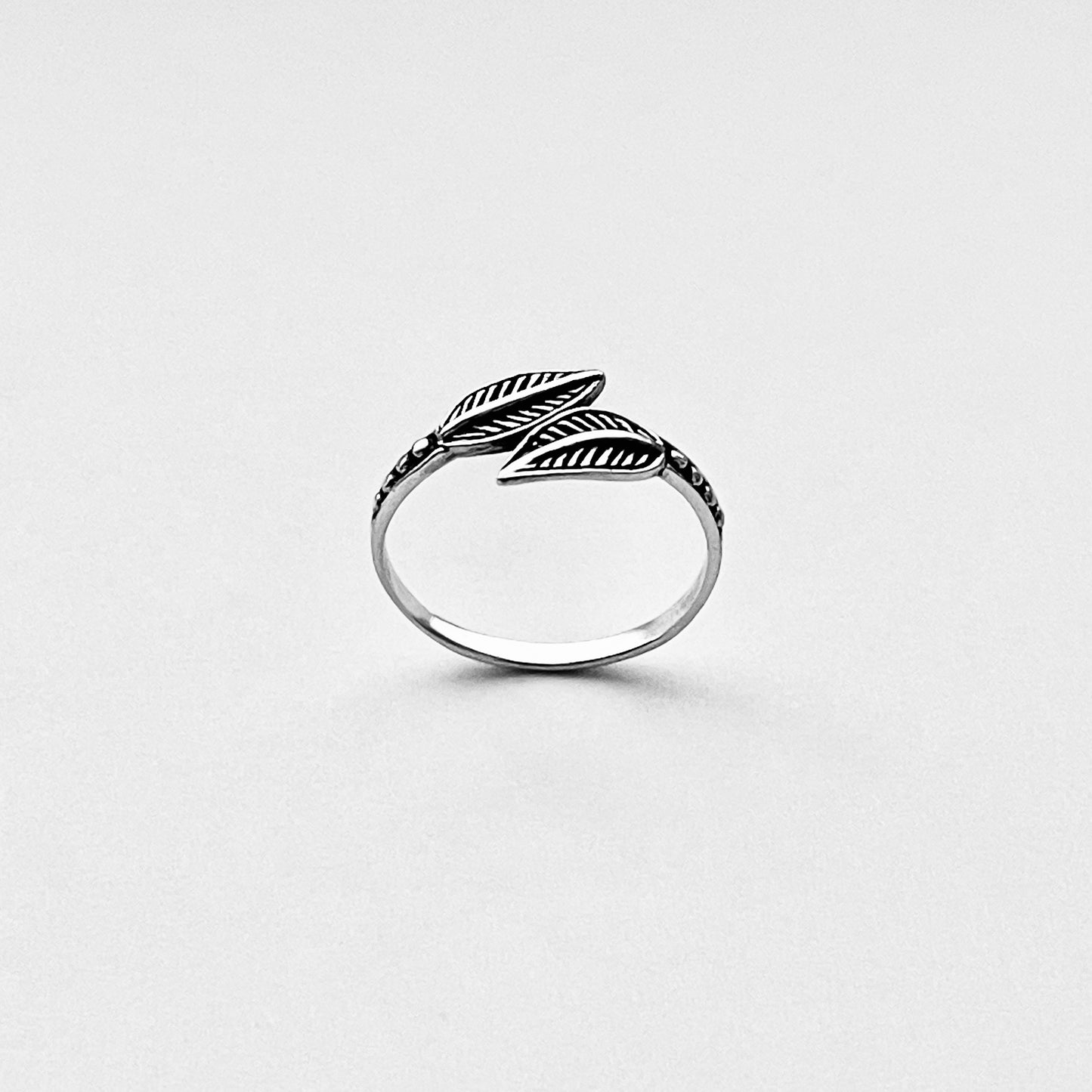 Sterling Silver Dainty Small Double Leaf Ring | Tree of Life Leaves Silver Rings