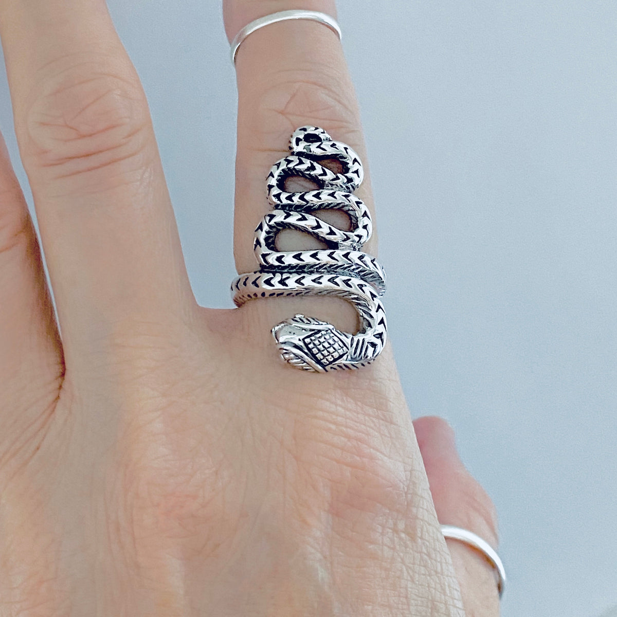 925 Sterling Silver Statement Heavy Snake Ring | Reptile Animal Silver Rings