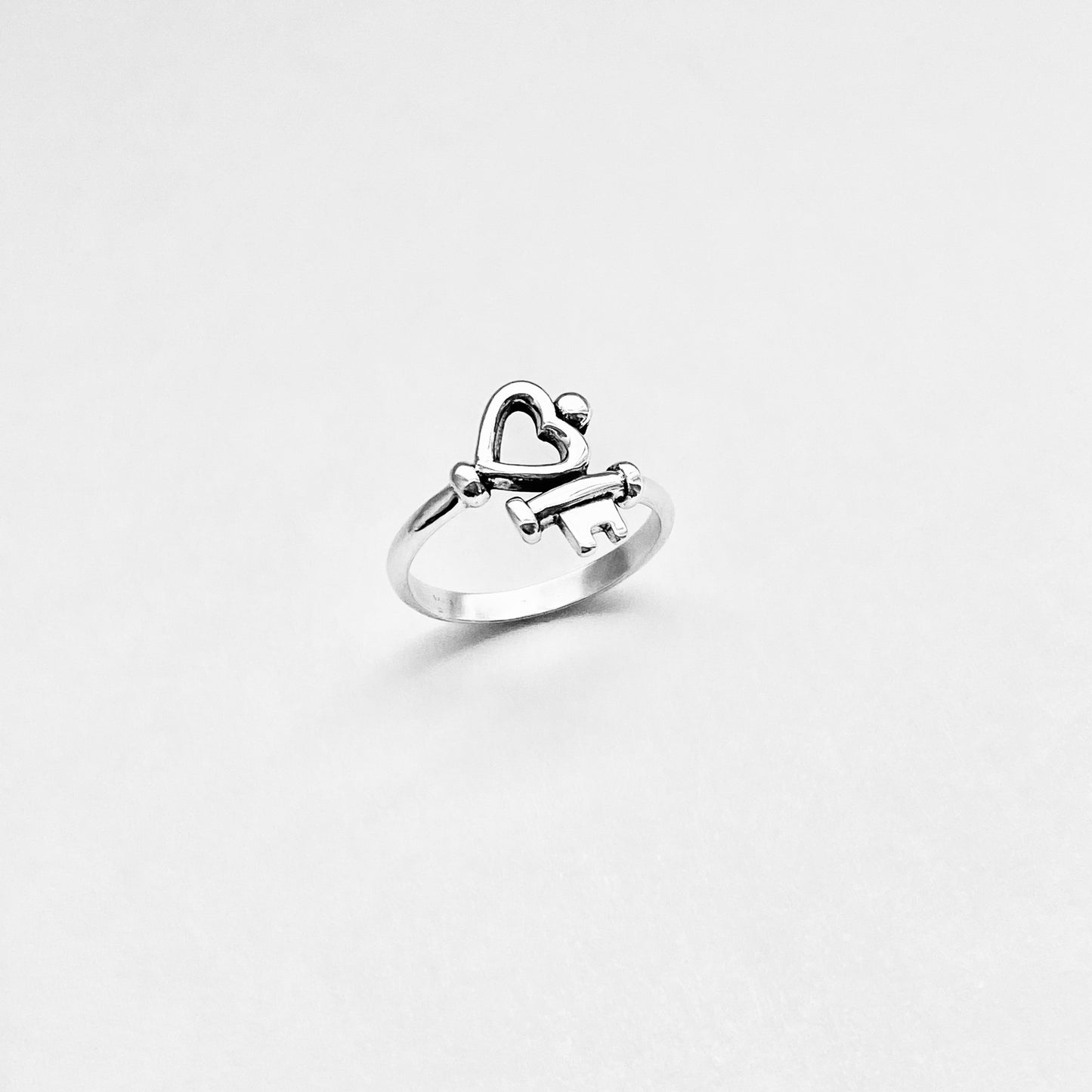 Sterling Silver Key to My Heart Ring – Dainty Love Heart & Key Silver Rings