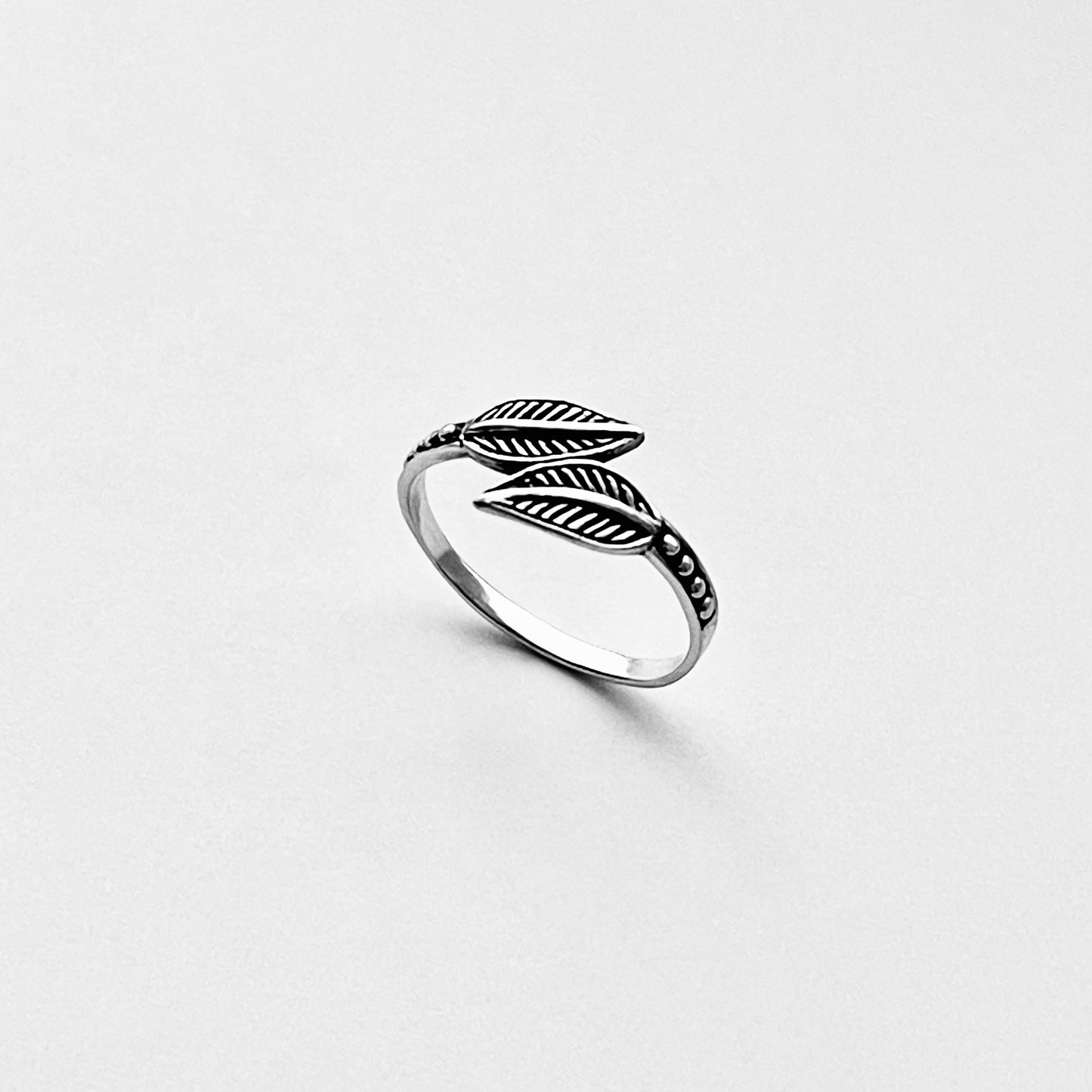 Sterling Silver Dainty Small Double Leaf Ring | Tree of Life Leaves Silver Rings