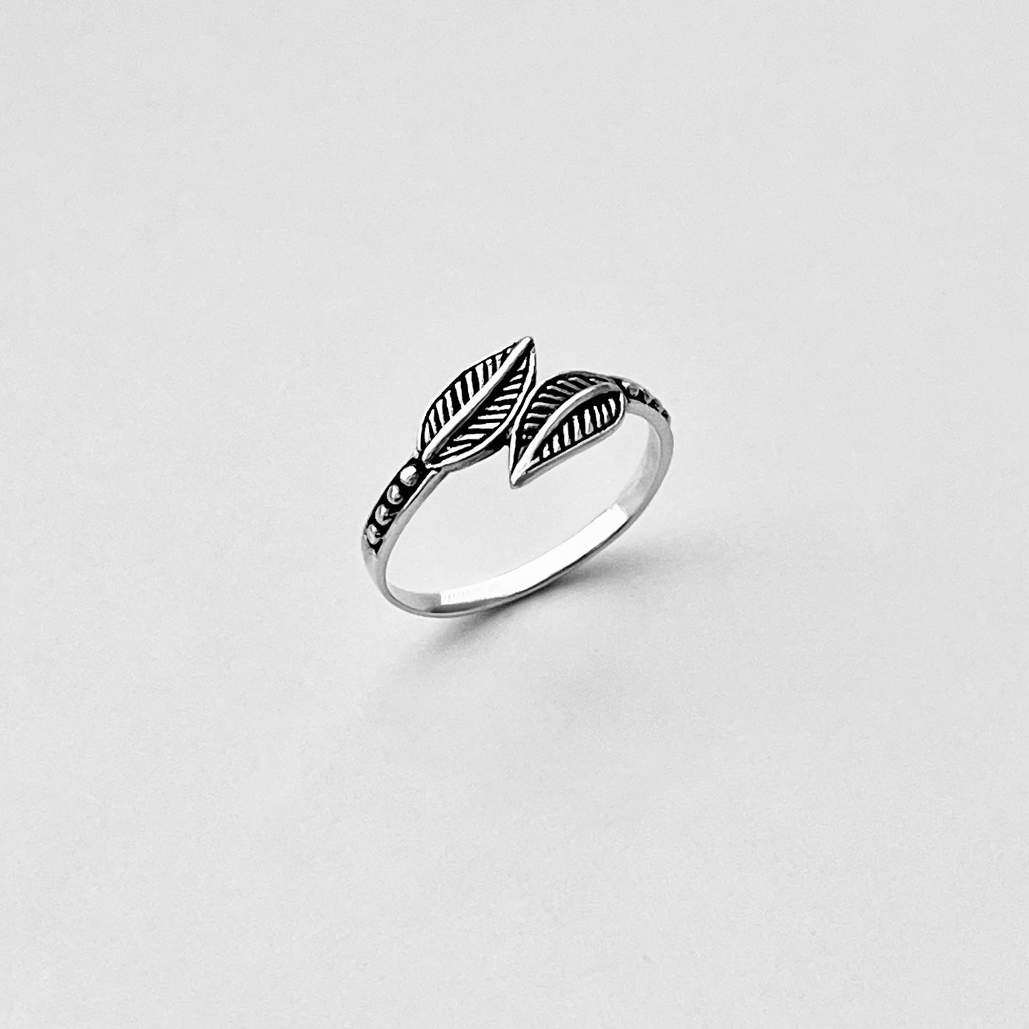 Sterling Silver Dainty Small Double Leaf Ring | Tree of Life Leaves Silver Rings