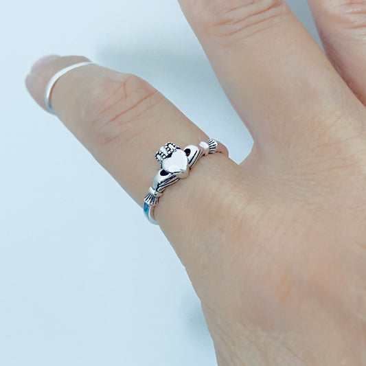925 Sterling Silver Small Irish Claddagh Ring – Crown Heart Friendship Loyalty Rings
