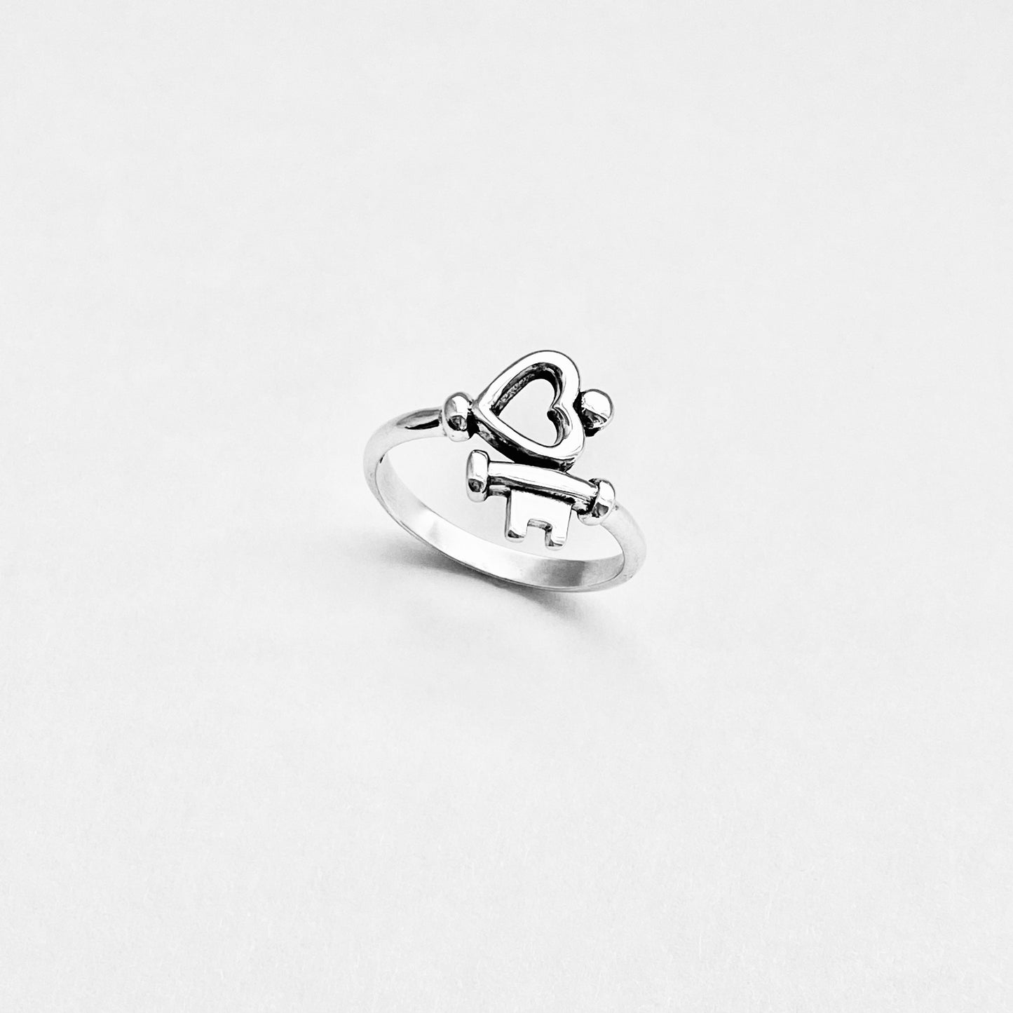 Sterling Silver Key to My Heart Ring – Dainty Love Heart & Key Silver Rings