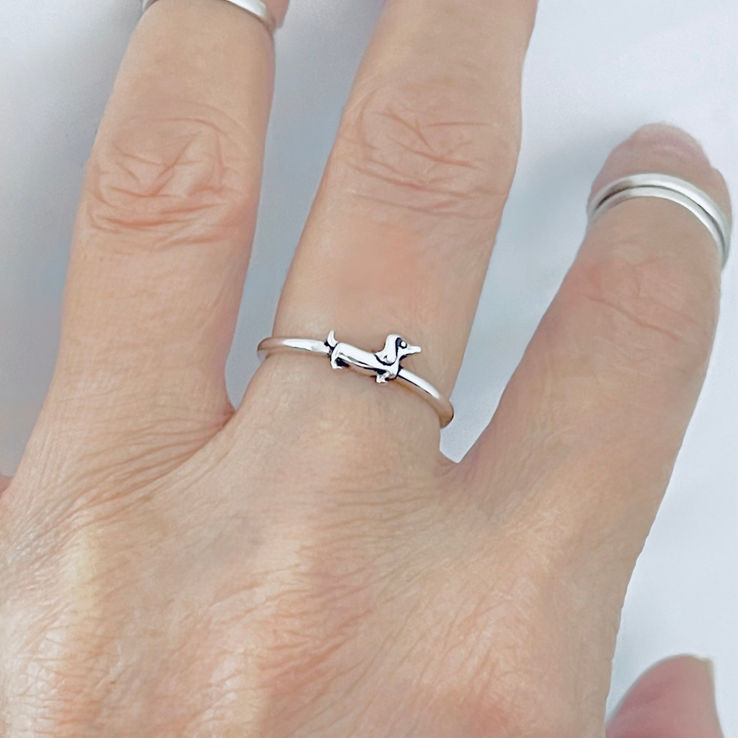 925 Sterling Silver Tiny Weiner Dog Ring | Dainty Puppy & Pet Animal Jewelry