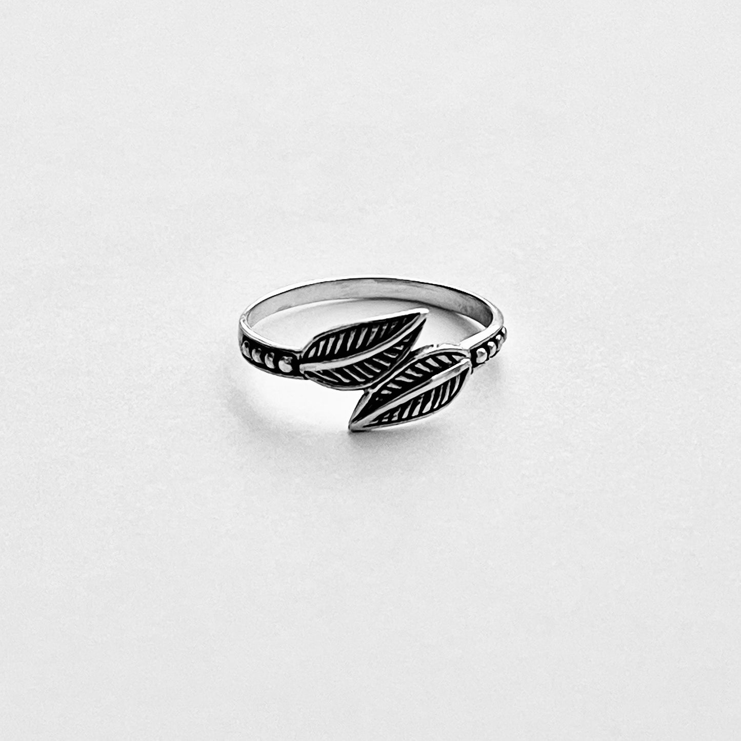 Sterling Silver Dainty Small Double Leaf Ring | Tree of Life Leaves Silver Rings